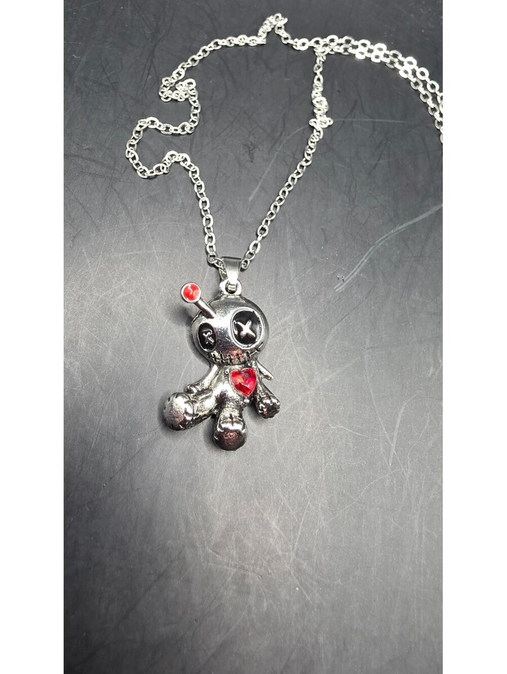 Cute Silver-tone Voodoo Doll Pendant Necklace